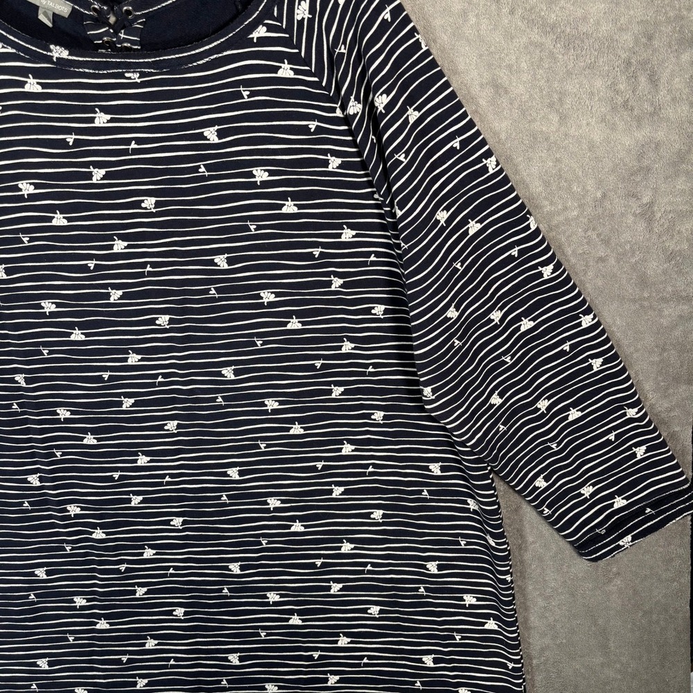 T by Talbots Navy Blue Striped Lace Up Back Tunic Top 3X Cotton Heavy Thick - Picture 6 of 15